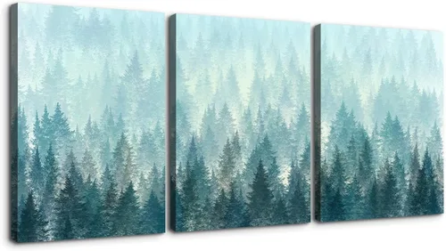 Vista 12 de YONICA Lienzo decorativo de 3 paneles para decoración de oficina en casa, hermoso paisaje con árboles nevados, impresiones en lienzo HD Giclée
