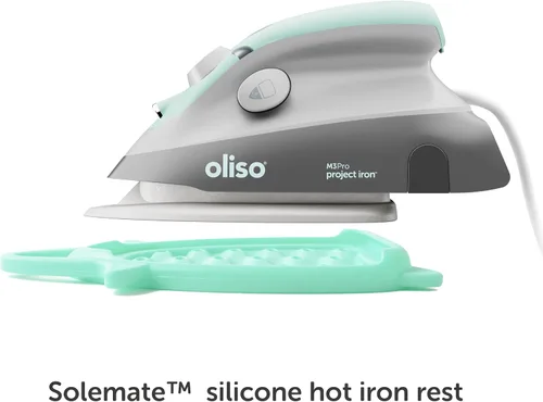Vista 5 de Oliso M3Pro Project Steam Iron with Solemate (Aqua) + MultiMat Wool Pressing Pad 2pk