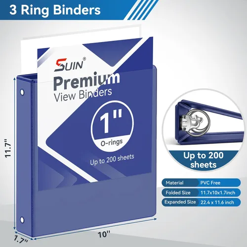Vista 2 de Carpeta de 3 anillos de 1 pulgada con 2 bolsillos interiores, carpetas básicas de 1 pulgada con capacidad para papel de tamaño carta estadounidense