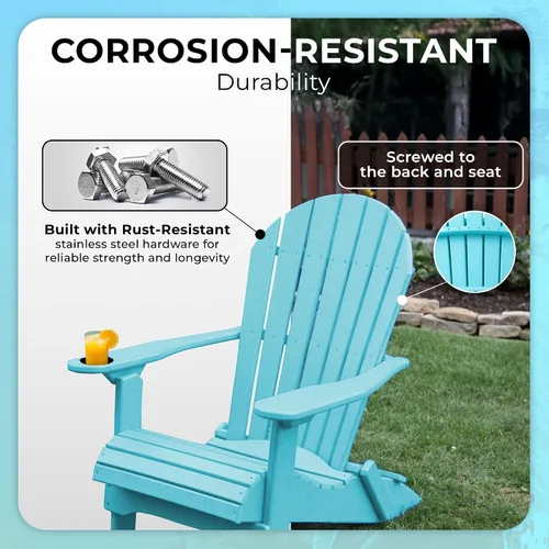 Vista 4 de POLY LUMBER – Silla plegable Adirondack con asiento enrollado Heavy Duty EVERLASTING Lifetime PolyTuf HDPE - HECHO EN EE. UU. - AMISH CRAFTED., Azul