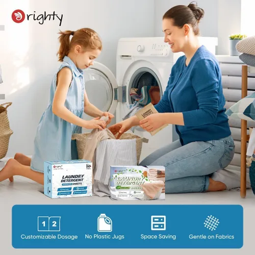 Vista 4 de ORIGHTY Hojas de detergente para la ropa, 100 hojas sin fragancia, tiras de detergente hipoalergénicas, lámina de detergente apta para viajes, sin