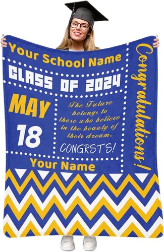 Vista 29 de Manta personalizada de graduación 2025, manta personalizada para regalo de graduación con nombre de la universidad, manta de felicitación