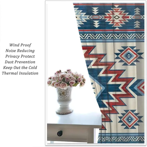 Vista 35 de Cortinas con patrón geométrico tribal, estilo suroeste, azteca, rústico, occidental, nativo americano, opacas, con bolsillo para barra, decoración