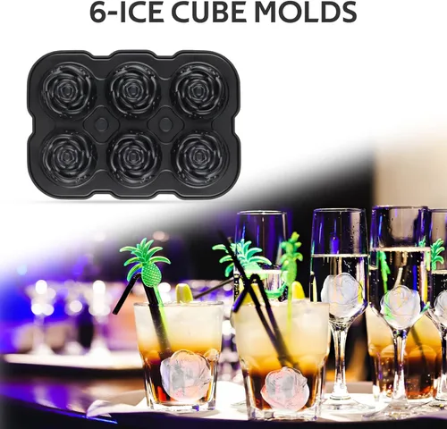 Vista 4 de Bandeja para cubitos de hielo, Mikiwon bandejas para cubitos de hielo en forma de rosa de 2 pulgadas con tapas, molde para bolas de hielo