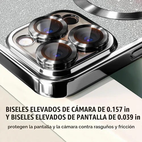 Vista 8 de Misscase Funda magnética compatible con iPhone 14 Pro con purpurina y protector de lente de cámara, protección completa, compatible con MagSafe Negro