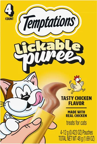 Vista 25 de Temptations Creamy Puree Golosinas Húmedas Exprimibles Lamibles para Gatos con Hígado de Res, Tubos de 0.42 oz., 4 Unidades, Paquete de 11 (44 Total)