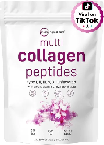 Vista 6 de Micro Ingredients Péptidos multicolágeno en polvo, 2 libras Tipo I, II, III, V, X + biotina, vitamina C y ácido hialurónico Sabor a chocolate