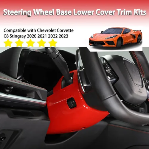 Vista 2 de Cubierta inferior para base de volante compatible con Chevrolet Corvette C8 Stingray 2020-2023 ABS 2 piezas, accesorios de moldura