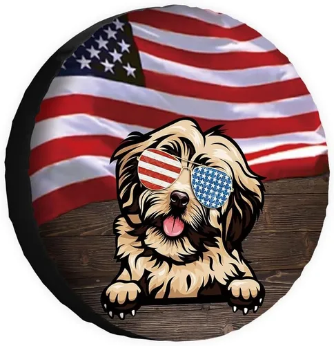Vista 13 de Cubierta de llanta de repuesto para perro, lapphund finlandés con gafas de sol, bandera estadounidense, fundas protectoras de ruedas a prueba