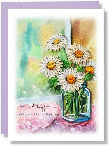 Vista 7 de Tarjeta de margarita de cumpleaños de abril, 5 x 7 pulgadas, patrón floral, tarjeta con sobre