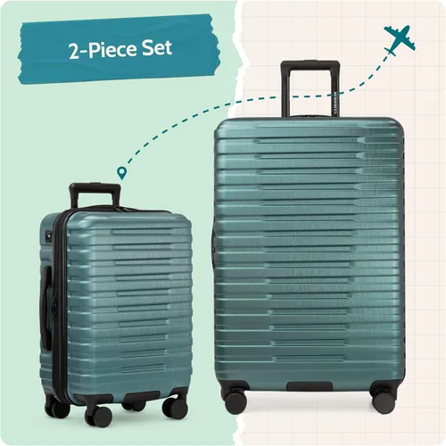 Vista 5 de U.S. Traveler Boren - Maleta de viaje extensible rígida con 8 ruedas giratorias, color verde azulado, juego de 2 piezas