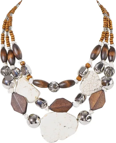 Vista 8 de Bocar 3 Layer Turquoise Wood Beaded Statement Chunky Necklace(NK-10124)