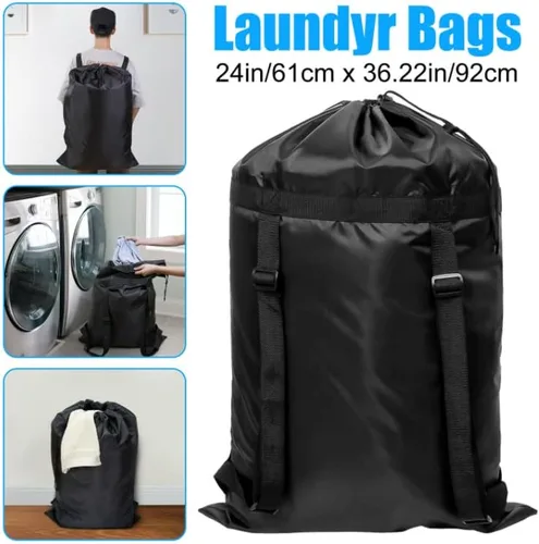 Vista 4 de Magik Paquete de 1 a 2 bolsas de lavandería de viaje negras con correas ajustables y asas (1 unidad)