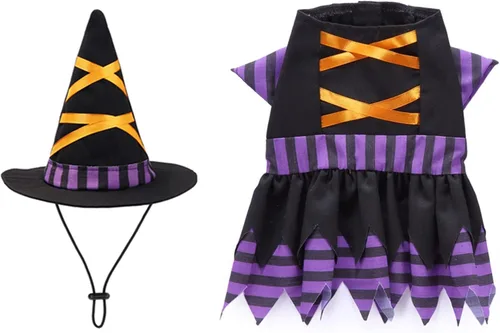 Vista 6 de Yoption Disfraz de bruja para perro y gato con sombrero mágico, talla S