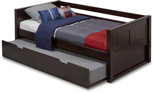 Vista 3 de Camaflexi Sofá cama, cabecero de panel, madera maciza, riel protector trasero, no necesita somier, la base de colchón tiene 14 listones de madera