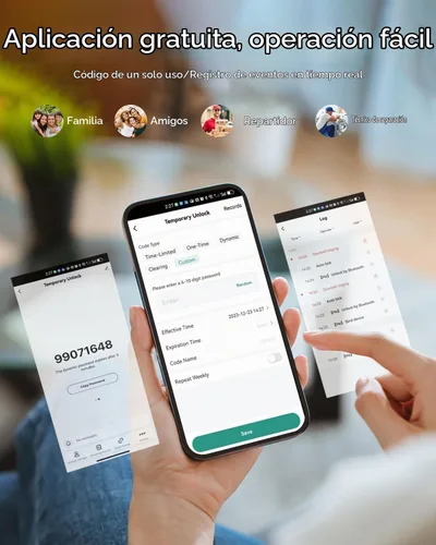Vista 5 de Cerradura inteligente de entrada sin llave con teclado electrónico, control de aplicación y bloqueo automático, fácil de instalar para puerta Níquel