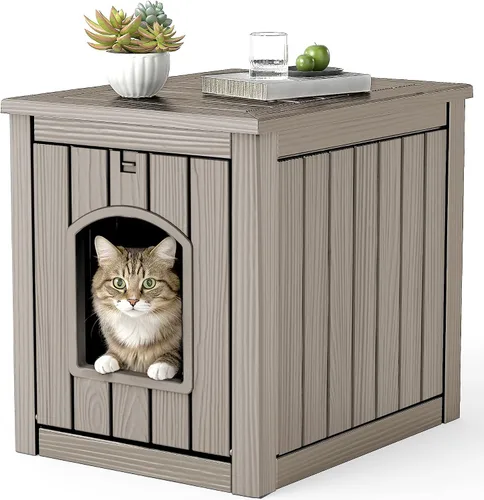 Vista 10 de VIXZEN Casa para gatos al aire libre resistente a la intemperie, diseño de mesa auxiliar multifuncional, casas para gatos con garra para gatos al