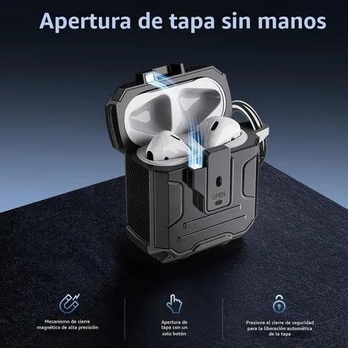 Vista 4 de DASFOND - Funda de armadura para AirPods de 2ª y 1ª generación, carcasa de cuerpo completo de grado militar a prueba de golpes, soporte de carga