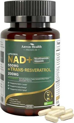 Vista 9 de Suplemento liposomal de resveratrol NAD+ - Alternativa NMN con trans-resveratrol, quercetina y fisetina - NAD Plus Booting para mujeres y hombres