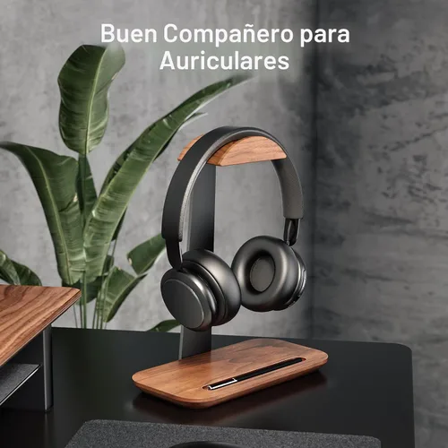 Vista 2 de UPERGO Soporte para auriculares de nogal, soporte de auriculares de madera para escritorio, soporte universal para auriculares con base