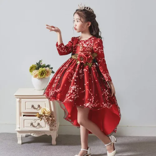 Vista 4 de Vestido de princesa para boda, fiesta de cumpleaños con tren, talla 3-14 años