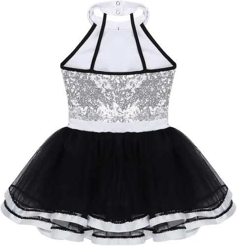 Vista 4 de Moily Vestido moderno de ballet con cuello halter y lentejuelas para niñas