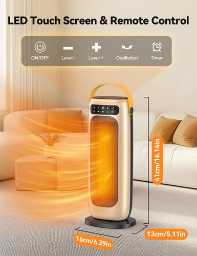 Vista 2 de Calentador de espacio, calentadores eléctricos de cerámica PTC de 1500 W para uso en interiores con control remoto, calentador de habitación de 4