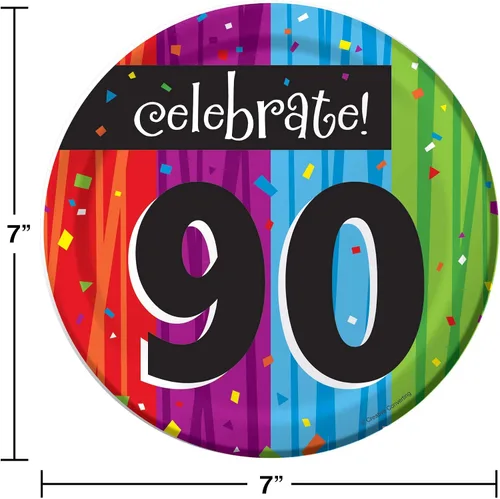Vista 2 de Juego de 96 platos desechables de papel para fiesta de celebraciones "Celebrate 90