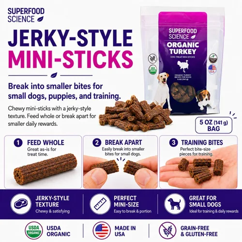 Vista 5 de Golosinas orgánicas para perros, golosinas orgánicas suaves y masticables para perros de pavo, bajas en calorías, hipoalergénicas, naturales