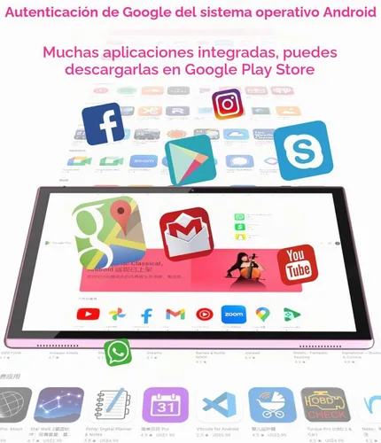 Vista 4 de Tableta de 10 pulgadas, Google Android Tablet 10", procesador de cuatro núcleos Tableta con 32GB ROM 2GB RAM, 2MP+8MP Cámara WiFi BT 10.1 en Rosa