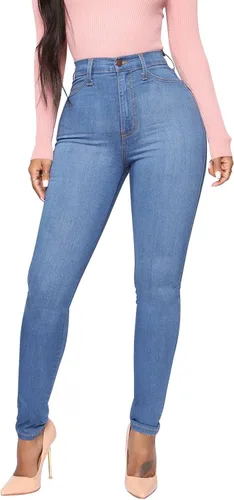 Vista 67 de KUNMI - Pantalones de mezclilla clásicos de cintura alta para mujer, elásticos, con efecto de levantamiento de glúteos, ajustados