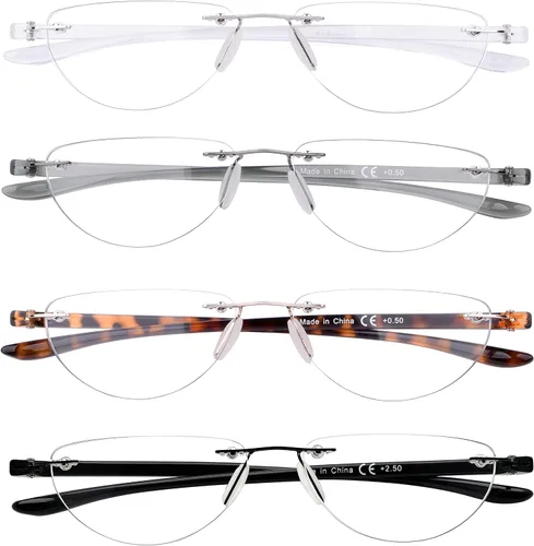 Vista 4 de Eyekepper Paquete de 4 lentes de lectura sin montura para mujeres y hombres, lectores de media luna +0.50