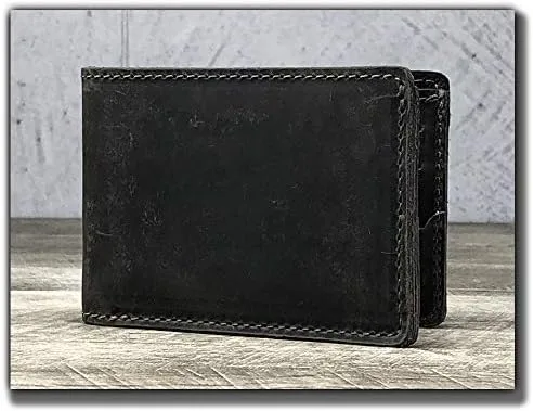 Vista 4 de Anthology Gear - Cartera de cuero minimalista de grano completo para hombre acero envejecido