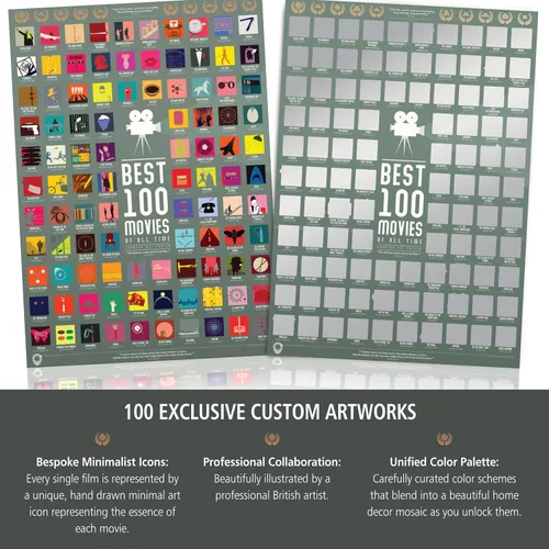 Vista 5 de Póster de 100 mejores películas para rascar de Travel Revealer - La mejor lista de películas de todos los tiempos. Póster de película minimalista