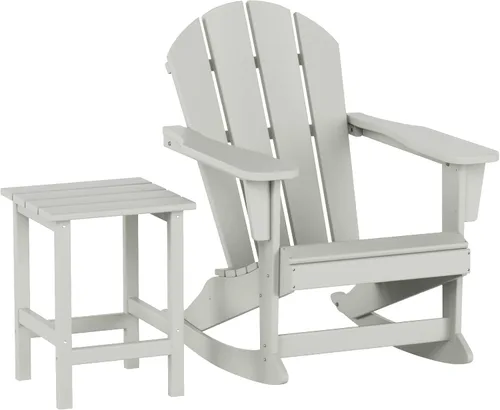 Vista 28 de Malibu - Sillas mecedoras Adirondack para patio al aire libre con juego de mesa auxiliar, gris