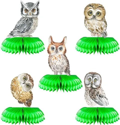 Vista 2 de Whimsical Owl - Juego de mesa de 5 piezas con diseño de panales de abeja, decoración adorable para cualquier ocasión