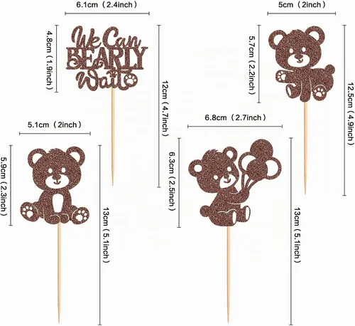 Vista 6 de 24 piezas de decoración para cupcakes con temática de "We Can Bearly Wait" Oso de globos brillantes, decoración temática de revelación de género