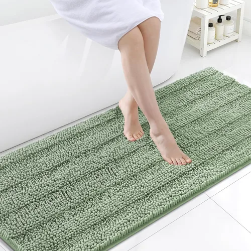 Vista 23 de Grandaily Alfombras de baño de felpilla a rayas de 24 x 16 pulgadas, extra gruesas y suaves, absorbentes, parte trasera de goma, alfombra de ducha