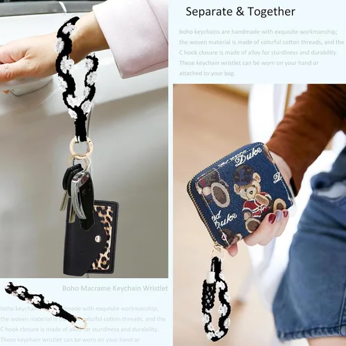 Vista 99 de BIHRTC Llavero de pulsera boho con soporte para lápiz labial, pulsera hecha a mano