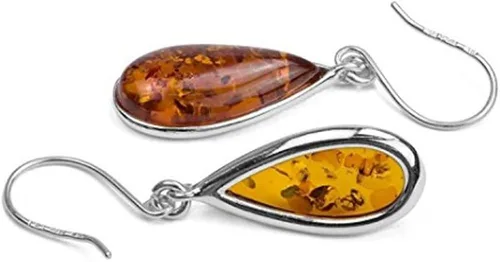 Vista 6 de Ian and Valeri Co. Pendientes de plata de ley ámbar clásico collar con colgante de 18 pulgadas, Ámbar, Ámbar