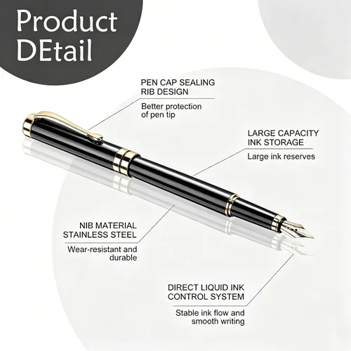 Vista 3 de Tiankool Pluma Estilográfica de Lujo, Plumín Fino, Exquisito Juego de Regalo de Plumas para Hombres y Mujeres - Incluye 10 Cartuchos de Tinta y Negro