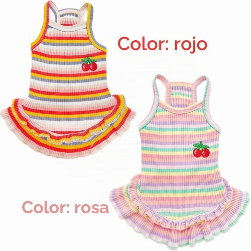 Vista 7 de Lindo vestido de perro para perros pequeños y niña, ropa de cumpleaños, ropa de primavera y verano, trajes de perro, arco iris, colorido, a rayas