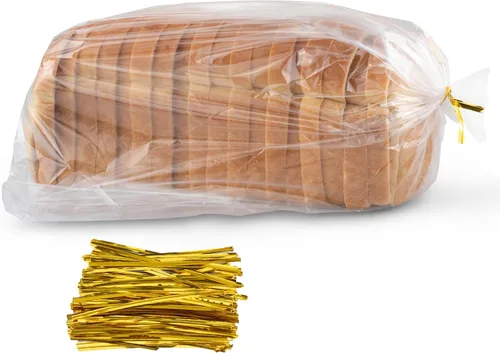 Vista 2 de Bolsas de pan con lazos, reutilizables, 60 bolsas transparentes y 60 lazos, bolsas de pan para pan casero y pan de panadería ajustables