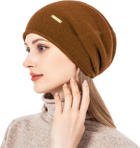 Vista 4 de QUEENFUR Gorro de punto holgado para mujer, gorro de esquí de cachemira, gorro de invierno suave y cálido