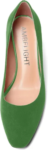 Vista 3 de AMBELIGHT Zapatos de vestir de oficina con punta cuadrada para mujer, zapatos de vestir casuales de gamuza con tacón bajo, zapatos de tacón bajo