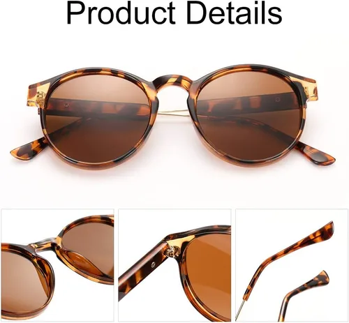 Vista 4 de Lentes de sol polarizados para mujer, estilo retro, redondos, estilo vintage
