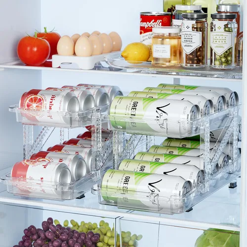 Vista 7 de LAMU Paquete de 2 organizadores de latas de soda expandibles de ancho para refrigerador de 6.22 a 9.37 pulgadas de ancho para latas estándar