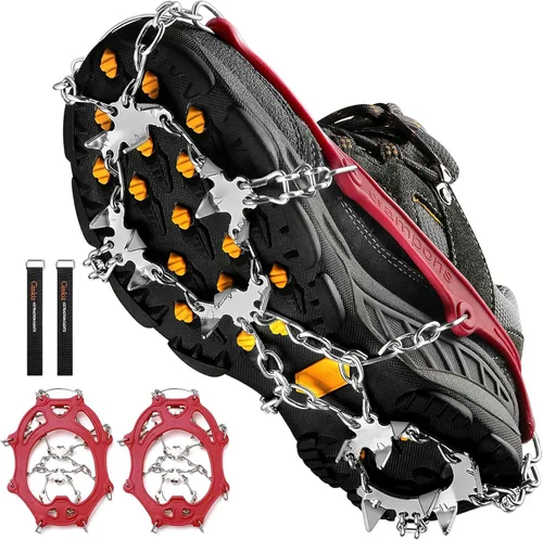 Vista 11 de Crampones para la nieve o el hielo, mejor tracción, buen agarre para botas, para hombre o mujer, antideslizantes, con 19 puntas de acero inoxidable