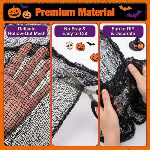 Vista 3 de Halatool 6 Pack Creepy Cloth 30x72 Inch, Black Cheesecloth Gauze for Halloween Haunted House Decorations, Spooky Outdoor Yard Window Porch Tree