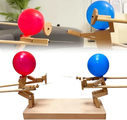 Vista 4 de 2024 Nueva batalla de hombre de bambú con globos, títeres de esgrima de madera hechos a mano, bots de batalla, juego de batalla de bots de madera